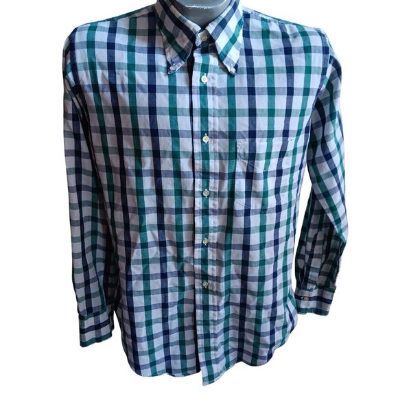 Vintage Gant Mens Green & Blue Plaid Button-Down Oxford Shirt Size 16-35 Medium - Picture 1 of 8